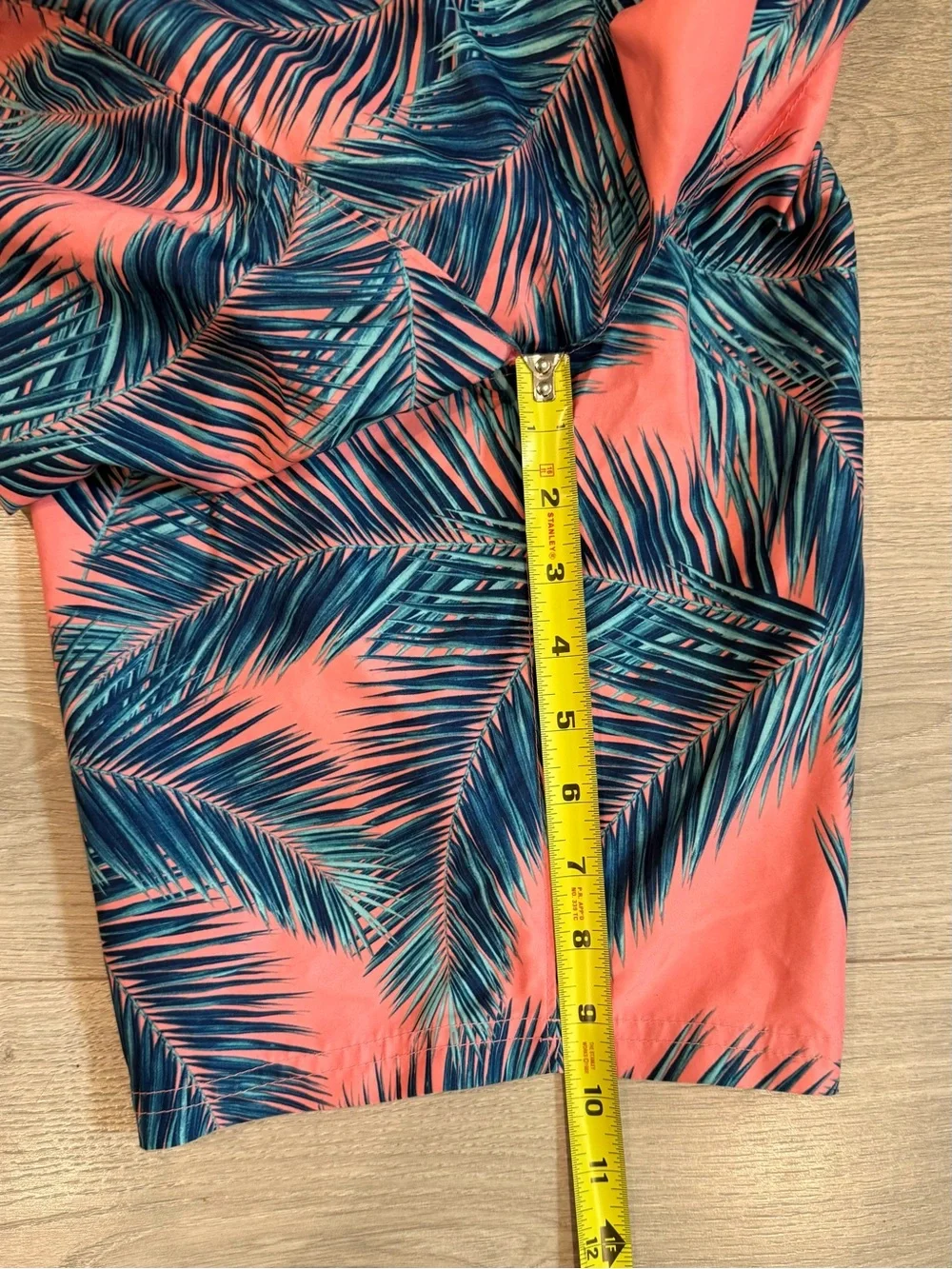 abercrombie kids Coral and Teal Palm-Print Swim Trunks